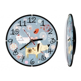 Годинник настінний дитячій ДомАрт Кішечка собачка Скло Тихий хід 30х30х4 см Блакитний (21607)
