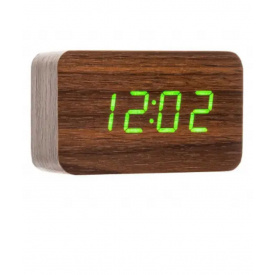 Настільний електронний годинник від мережі та від батарейок з календарем та градусником VST 863 Коричневий з зеленим