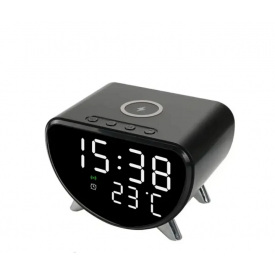 Годинник настільний електронний RIAS S718 LED з бездротовою зарядкою Type-C 15W Black