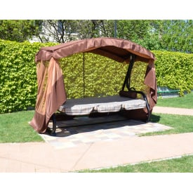 Садовая качеля Кристина c усиленным каркасом тентом москитной сеткой коричневая 