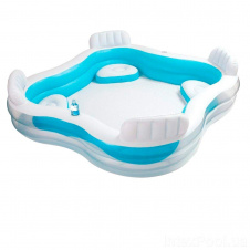 Семейный надувной бассейн с сидениями и спинками Intex Голубой (229*229*56 см)(56475)