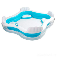 Семейный надувной бассейн с сидениями и спинками Intex Голубой (229*229*56 см)(56475) Киев