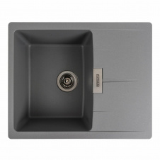 Гранитная мойка для кухни Platinum 6250 ZIRKONE матовая прямоугольная, с крылом, серая металлик