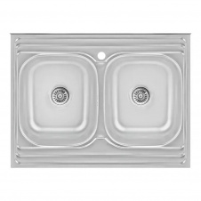 Кухонная мойка WEZER 7848(08) Satin 790x480x180 мм с сифоном, 2 чаши