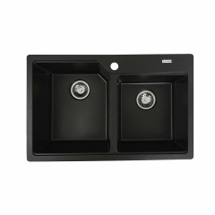 Гранитная мойка для кухни Platinum 7850 HARMONY матовая прямоугольная, 2 чаши, черная металлик Одеса