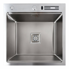 Мойка кухонная Platinum Handmade 50x50 (толщина 3,0/1,0 мм), с подставкой для ножей, нержавеющая сталь Винница