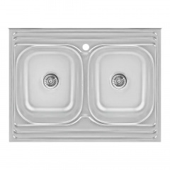 Кухонная мойка WEZER 7848(08) Satin 790x480x180 мм с сифоном, 2 чаши Херсон