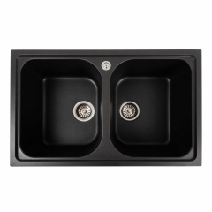 Гранитная мойка для кухни Platinum 7950 Equatoria матовая прямоугольная, 2 чаши, морион Золотоноша