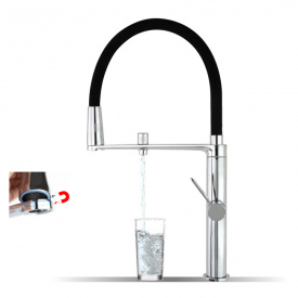 Смеситель для кухни Ramon Soler с высоким гибким изливом и подключением фильтрованной воды OSMOSIS, никель (898801MCNC38E306086)