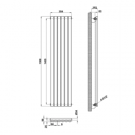 Вертикальный дизайнерский радиатор отопления ARTTIDESIGN Rimini 6/1500/354/50 чёрный матовый
