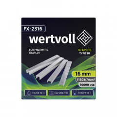 Скобы закаленные для пневмостеплера WERTVOLL 80 16 мм/12.8х0.95 мм 10000 шт Gray (FX-2316) Днепр