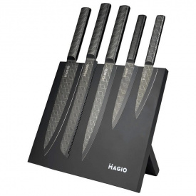 Набор кухонных ножей на магнитной подставке 5 шт MAGIO MG-1096 Black N
