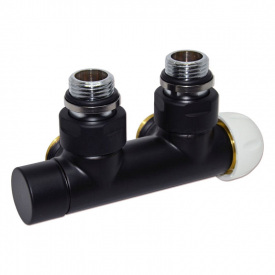 Термостатический узел Carlo Poletti Twin Thermo угловой правый 1/2" Зx3/4" EK 50 мм Black Matte