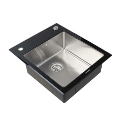 Мойка кухонная Platinum Handmade Black Glass 600x510x200 прямоугольная черная Якимівка