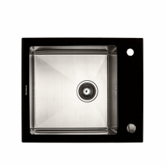 Мойка кухонная Germece Handmade Black Glass 600х510х200 матовая черная Київ