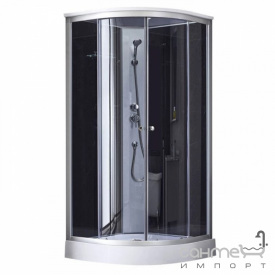 Полукруглый душевой бокс Lidz Tani SBM90x90.SAT.LOW.GR профиль сатин, стекло графит, стенки черные