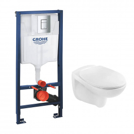 Інсталяція для унітазу Grohe Rapid SL 3 в 1 + Унітаз безобідковий Kroner Oker WHI533536 (38772001KO533536)