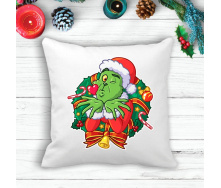 Подушка с новогодним принтом Гринч The Grinch Воздушный поцелуй Белый Кавун П003595