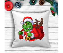 Подушка с новогодним принтом Гринч The Grinch с рюкзаком Белый Кавун П003599