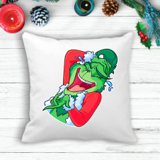 Подушка с новогодним принтом Гринч The Grinch "Смеется" Белый Кавун П003613