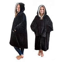 Двухсторонняя толстовка плед халат с капюшоном Huggle Hoodie оверсайз худи с искусственного меха Черная Херсон