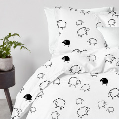 Комплект полуторного постельного белья Cosas SHEEP DARK BLACK CS4 Ранфорс 160х220 см Белый Олександрія