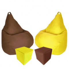 Комплект кресло-мешок груша 120x90 см 2 шт + 2 пуфа 30x30 см Tia-Sport коричневый/желтый (sm-0619-22) Броди
