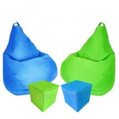 Комплект кресло-мешок груша 140x100 см 2 шт + 2 пуфа 40x40 см Tia-Sport голубой/салатовый (sm-0619-53) Ворожба