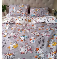Постельное белье Кот Муркот Семейный с котятами 150х220 см Бело-серый (VD_Моя_ти_киця_С) Лозова