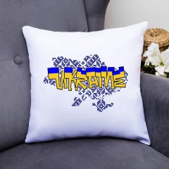 Подушка декоративная с принтом "Карта Украины из орнамента Ukraine" Push IT Белый Кавун П000449 Тячів