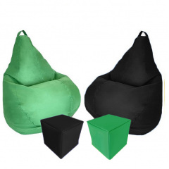 Комплект кресло-мешок груша 120x90 см 2 шт + 2 пуфа 30x30 см Tia-Sport зеленый/черный (sm-0619-21) Лубны