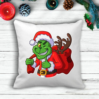 Подушка с новогодним принтом Гринч The Grinch с рюкзаком Белый Кавун П003599