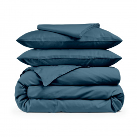 Евро постель сатин с простыней на резинке OCEAN Cosas изумрудный 200х220 см