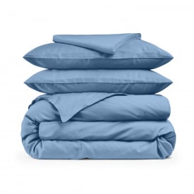 Евро постель сатин с простыней на резинке CLOUD Cosas Небесный 200х220 см