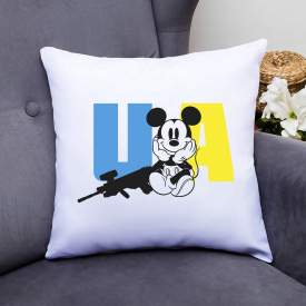 Подушка декоративная с принтом "UA Микки Маус с оружием" Push IT Белый Кавун П000589