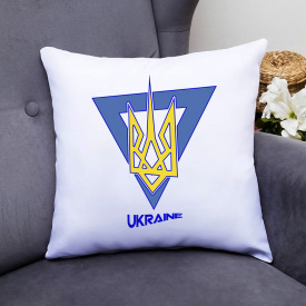 Подушка декоративная с принтом "Синий треугольник желтый герб и надпись Ukraine" Push IT Белый Кавун П000498