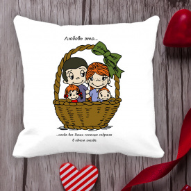 Подушка с принтом Love is "Любовь это ... когда все Ваши птенцы собраны в одном гнезде" Белый Кавун П000032