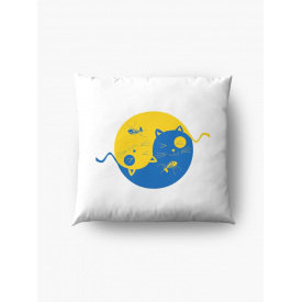 Подушка декоративная с принтом "Украинские коты Инь и Ян синий и желтый 2" Белый Кавун П000431
