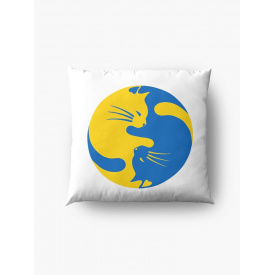 Подушка декоративная с принтом "Украинские коты Инь и Ян синий и желтый 4" Белый Кавун П000433