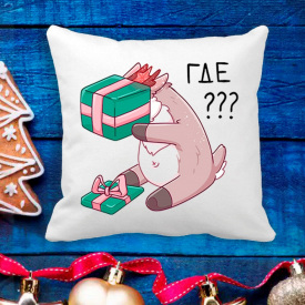Подушка с новогодним принтом Олененок "Где?" Белый Кавун П003656