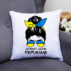 Подушка декоративная с принтом "Девушка - Stand with Ukraine" Белый Кавун П000387