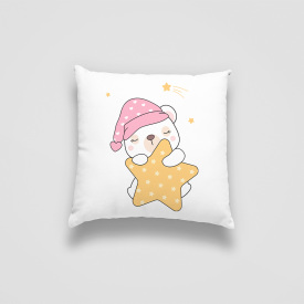 Подушка декоративная с принтом "Спящий белый медведь со звездой. Sleeping bear" Push IT Белый Кавун П000726