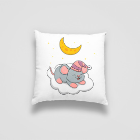 Подушка декоративная с принтом "Спящий серый мышонок на облачке. Sleeping mouse" Push IT Белый Кавун П000734