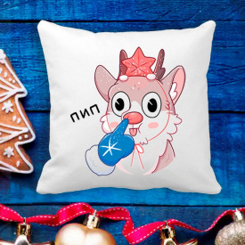 Подушка с новогодним принтом Олененок "Пип" Белый Кавун П003657