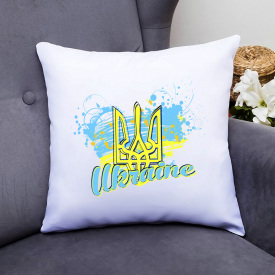 Подушка декоративная с принтом "Желто-голубое сердце и желтый герб Украины Ukraine" Push IT Белый Кавун П000444