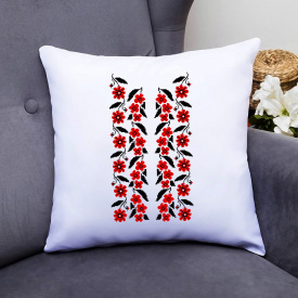 Подушка декоративная с принтом "Красный цветочный орнамент" Push IT Белый Кавун П000471