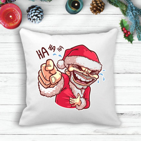 Подушка с новогодним принтом Дед Мороз "HА HA HA" Белый Кавун П003581