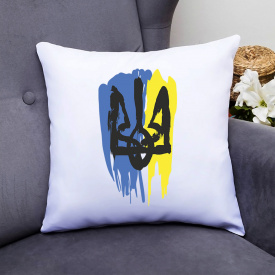 Подушка декоративная с принтом "Черный герб Украины на сине-желтом пятне" Push IT Белый Кавун П000537