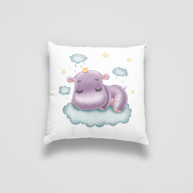 Подушка декоративная с принтом "Спящий бегемотик на облачке среди звезд" Push IT Белый Кавун П000738