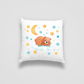 Подушка декоративная с принтом "Спящий мишка на облачке среди звездочек и луны" Push IT Белый Кавун П000736